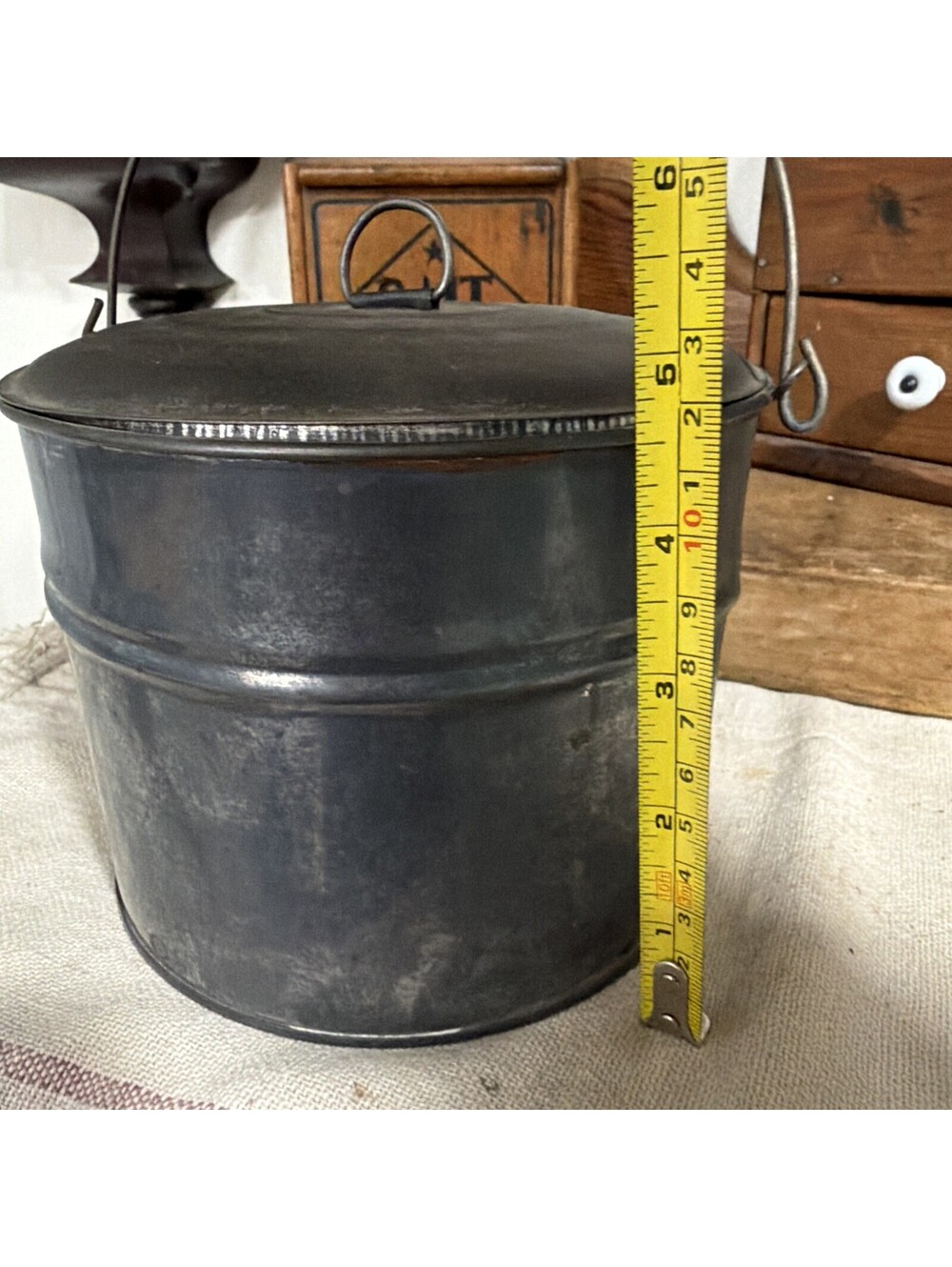 Antique 1800s Primitive Small Tin Berry Bucket Lunch Pail W/ Tight Lid Farmhouse - Picture 12 of 14